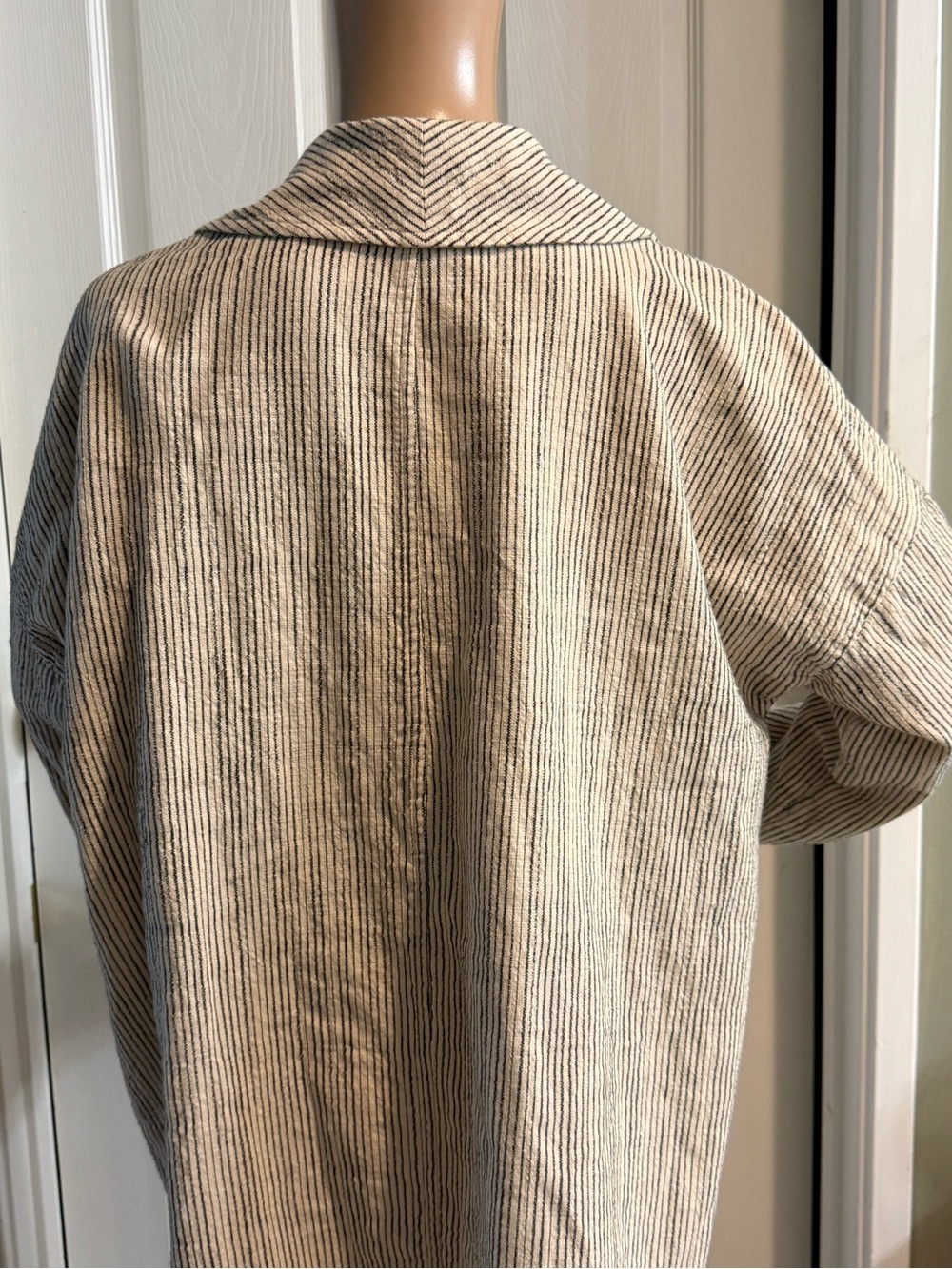 Eileen Fisher Natural Black Striped Cotton Open Front Jacket S M Oversized - Picture 9 of 13